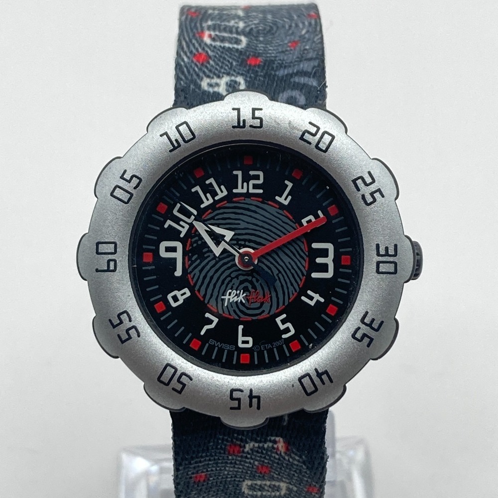Flik Flak Boys Watch Black Gray 33mm Swiss Made WR Youth Kids New Battery